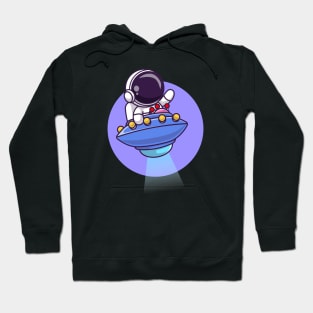 Cute Astronaut Riding Ufo Cartoon Hoodie